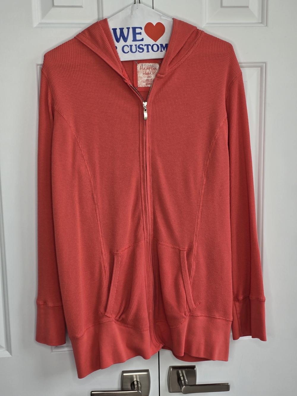 Women's Coral Zip-Up Hooded Waffle Knit Sweatshirt